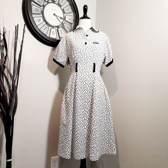Dresses & Skirts - SERIOUS ZIZIFE French Retro Yamamoto Style Black & White Floral Midi Dress Sz M